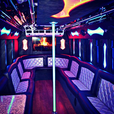 Inside one of our 24 Passenger Limo Party Buses